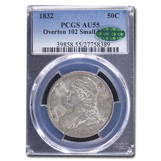 1832 Capped Bust Half Dollar AU-55 PCGS CAC (O-102,Small Letters) 1832 Capped Bust Half Dollar AU-55 PCGS CAC (O-102,Small Letters)